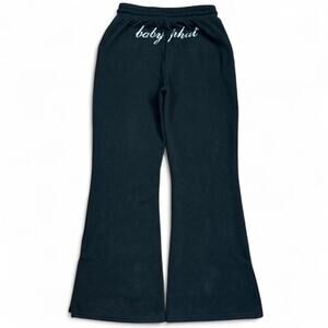 Baby Phat Women’s Black Flare Wide Leg Rhinestone Y2K Sweatpants Size L